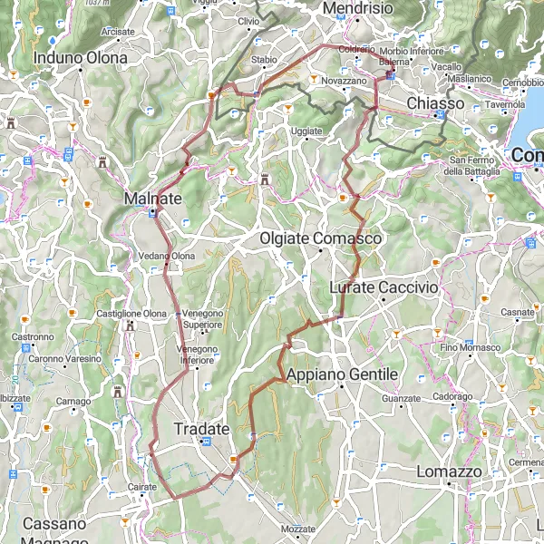 Miniaturní mapa "Gravel Balerna Circuit" inspirace pro cyklisty v oblasti Ticino, Switzerland. Vytvořeno pomocí plánovače tras Tarmacs.app