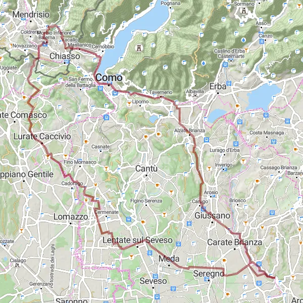 Miniatura mapy "Trasa Rowerowa Gravel: Balerna - Maslianico - Cardina - Alzate Brianza - Verano Brianza - Meda - Bulgorello - Collina del Penz - Gorla" - trasy rowerowej w Ticino, Switzerland. Wygenerowane przez planer tras rowerowych Tarmacs.app