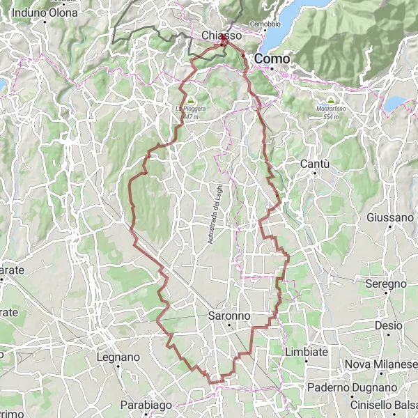 Kartminiatyr av "Grus Landevei fra Balerna til Oltrona di San Mamette" sykkelinspirasjon i Ticino, Switzerland. Generert av Tarmacs.app sykkelrutoplanlegger