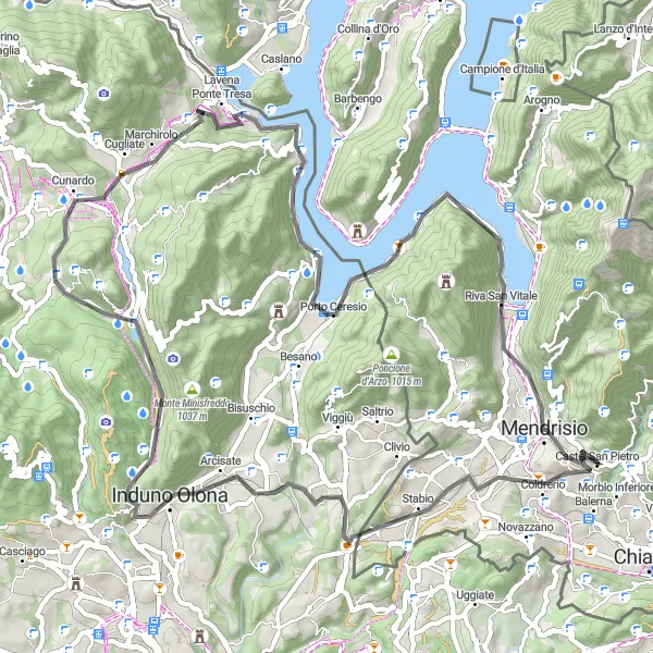 Miniatuurkaart van de fietsinspiratie "Genestrerio naar Mendrisio fietsroute" in Ticino, Switzerland. Gemaakt door de Tarmacs.app fietsrouteplanner