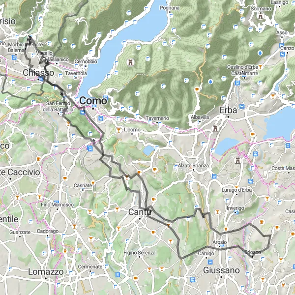 Miniaturekort af cykelinspirationen "Bakket Road Rundtur fra Balerna" i Ticino, Switzerland. Genereret af Tarmacs.app cykelruteplanlægger