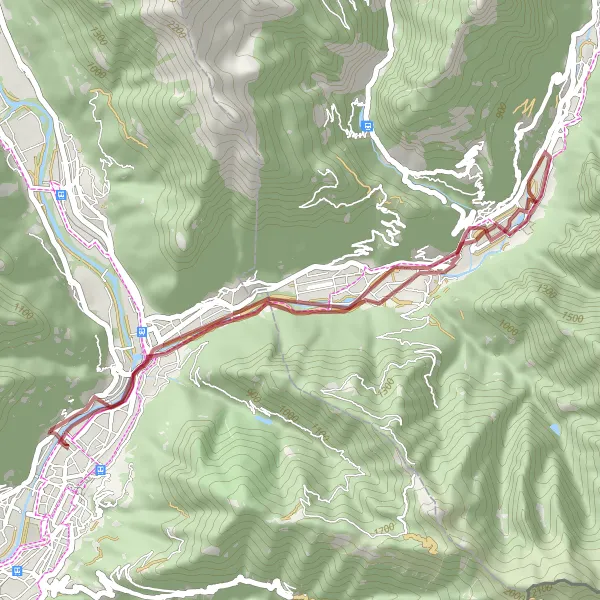 Miniatua del mapa de inspiración ciclista "Ruta de Grava desde Bellinzona" en Ticino, Switzerland. Generado por Tarmacs.app planificador de rutas ciclistas