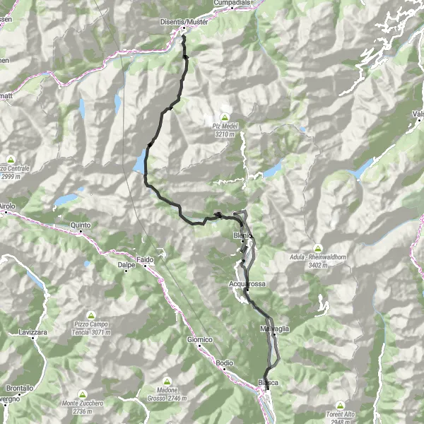 Miniatura della mappa di ispirazione al ciclismo "Road Tour dell'Alto Ticino" nella regione di Ticino, Switzerland. Generata da Tarmacs.app, pianificatore di rotte ciclistiche