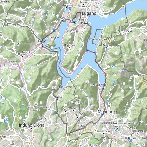 Karten-Miniaturansicht der Radinspiration "Entdeckungstour durch Monte Astorio und Monte San Giorgio" in Ticino, Switzerland. Erstellt vom Tarmacs.app-Routenplaner für Radtouren