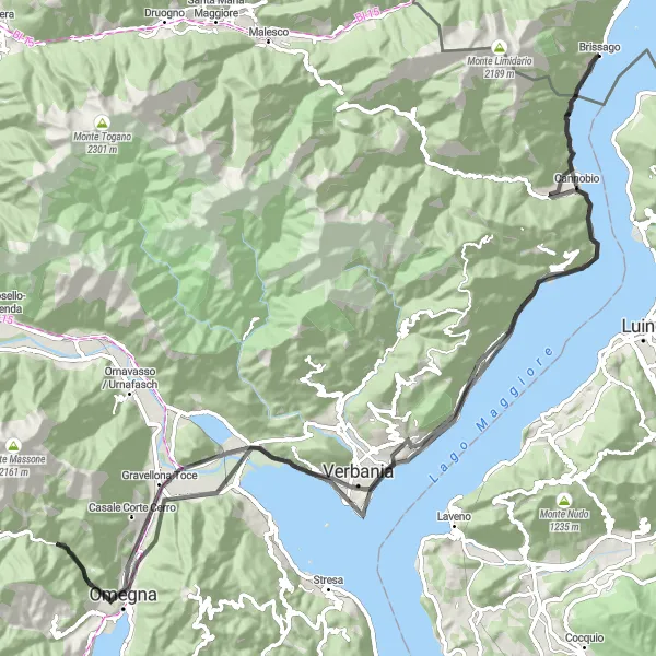 Map miniature of "The Riviera Lake Loop" cycling inspiration in Ticino, Switzerland. Generated by Tarmacs.app cycling route planner