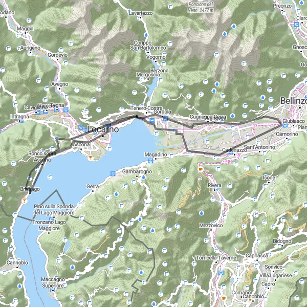 Miniature de la carte de l'inspiration cycliste "Scenic Road Adventure" dans la Ticino, Switzerland. Générée par le planificateur d'itinéraire cycliste Tarmacs.app