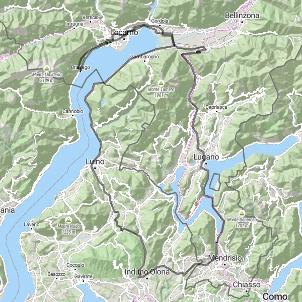 Miniatua del mapa de inspiración ciclista "Aventura en los Alpes suizos y lagos italianos" en Ticino, Switzerland. Generado por Tarmacs.app planificador de rutas ciclistas
