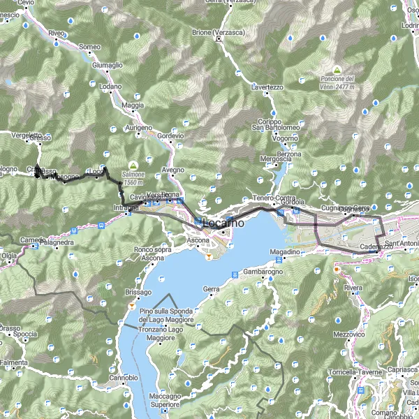 Miniaturekort af cykelinspirationen "Verscio til Cadenazzo Rundtur" i Ticino, Switzerland. Genereret af Tarmacs.app cykelruteplanlægger
