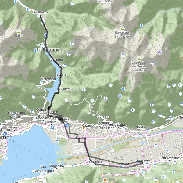 Miniatua del mapa de inspiración ciclista "Ruta de Carretera Gordemo - Contone" en Ticino, Switzerland. Generado por Tarmacs.app planificador de rutas ciclistas