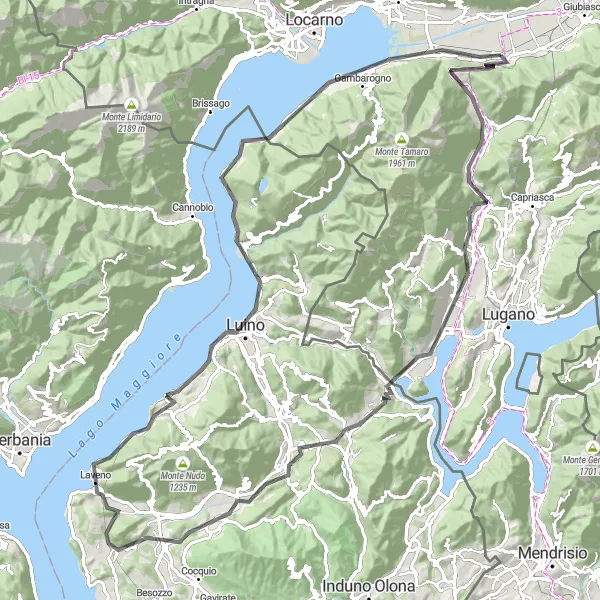 Miniatuurkaart van de fietsinspiratie "Fietsroute rond Cadenazzo via Monte Ceneri" in Ticino, Switzerland. Gemaakt door de Tarmacs.app fietsrouteplanner