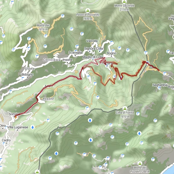 Miniatura mapy "Trasa gravelowa przez Certara i Monte Cucco" - trasy rowerowej w Ticino, Switzerland. Wygenerowane przez planer tras rowerowych Tarmacs.app