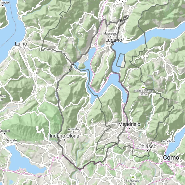 Mapa miniatúra "Jazda na Monte San Salvatore" cyklistická inšpirácia v Ticino, Switzerland. Vygenerované cyklistickým plánovačom trás Tarmacs.app