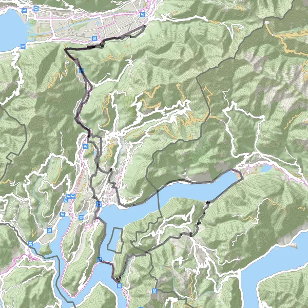 Map miniature of "Ultimate Road Cycling Challenge in Ticino" cycling inspiration in Ticino, Switzerland. Generated by Tarmacs.app cycling route planner