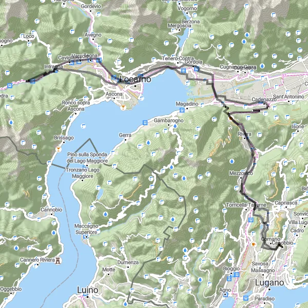 Miniatura della mappa di ispirazione al ciclismo "Tour di Camignolo e Monte Ceneri" nella regione di Ticino, Switzerland. Generata da Tarmacs.app, pianificatore di rotte ciclistiche