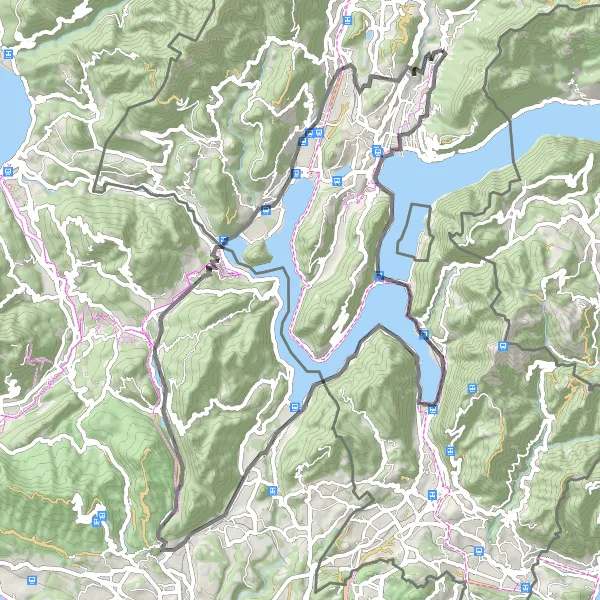 Karttaminiaatyyri "Lago di Lugano - Monte San Giorgio" pyöräilyinspiraatiosta alueella Ticino, Switzerland. Luotu Tarmacs.app pyöräilyreittisuunnittelijalla