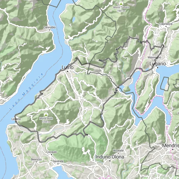 Karttaminiaatyyri "Monte San Giorgion kierros" pyöräilyinspiraatiosta alueella Ticino, Switzerland. Luotu Tarmacs.app pyöräilyreittisuunnittelijalla