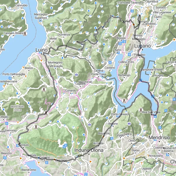 Kartminiatyr av "Lugano Lake Loop" cykelinspiration i Ticino, Switzerland. Genererad av Tarmacs.app cykelruttplanerare