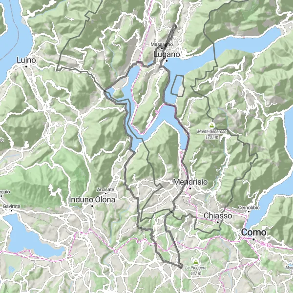 Karttaminiaatyyri "Magliason ympäriajo" pyöräilyinspiraatiosta alueella Ticino, Switzerland. Luotu Tarmacs.app pyöräilyreittisuunnittelijalla