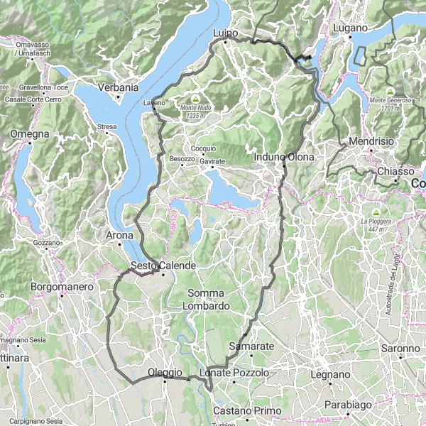 Map miniature of "The Monarco Challenge" cycling inspiration in Ticino, Switzerland. Generated by Tarmacs.app cycling route planner
