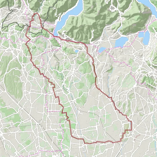 Map miniature of "Lake Brianza Gravel Adventure" cycling inspiration in Ticino, Switzerland. Generated by Tarmacs.app cycling route planner