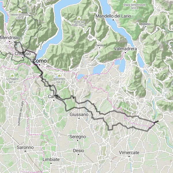 Miniature de la carte de l'inspiration cycliste "Escapade vers Monte Olimpino" dans la Ticino, Switzerland. Générée par le planificateur d'itinéraire cycliste Tarmacs.app