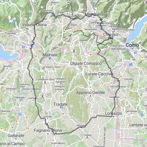 Miniatura mapy "Trasa szosowa z Castel San Pietro do Ligornetto i z powrotem" - trasy rowerowej w Ticino, Switzerland. Wygenerowane przez planer tras rowerowych Tarmacs.app