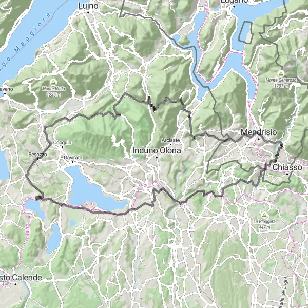 Miniatura della mappa di ispirazione al ciclismo "Ciclovia delle Colline Varesine" nella regione di Ticino, Switzerland. Generata da Tarmacs.app, pianificatore di rotte ciclistiche