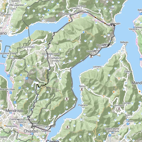 Miniatura della mappa di ispirazione al ciclismo "Rotta ciclabile verso Piano Porlezza" nella regione di Ticino, Switzerland. Generata da Tarmacs.app, pianificatore di rotte ciclistiche