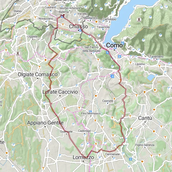 Miniature de la carte de l'inspiration cycliste "Boucle Gravel de Monte Olimpino" dans la Ticino, Switzerland. Générée par le planificateur d'itinéraire cycliste Tarmacs.app