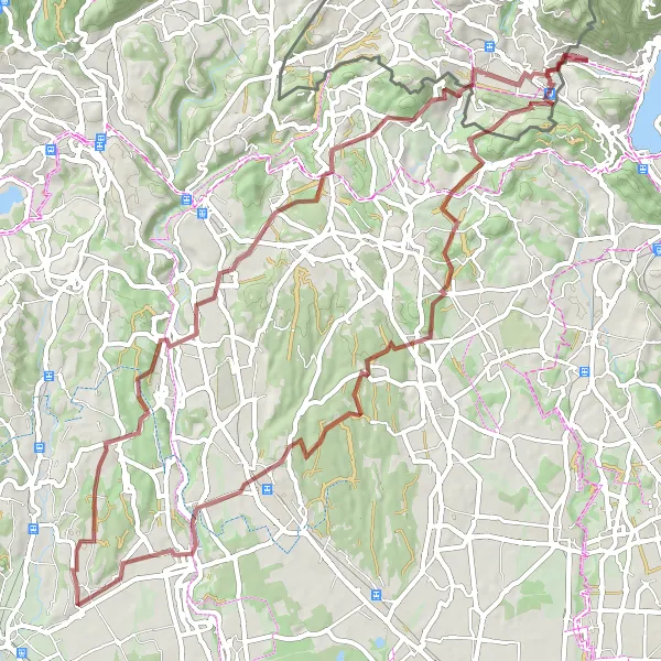 Miniatura della mappa di ispirazione al ciclismo "Circuito Gravel di Oltrona" nella regione di Ticino, Switzerland. Generata da Tarmacs.app, pianificatore di rotte ciclistiche