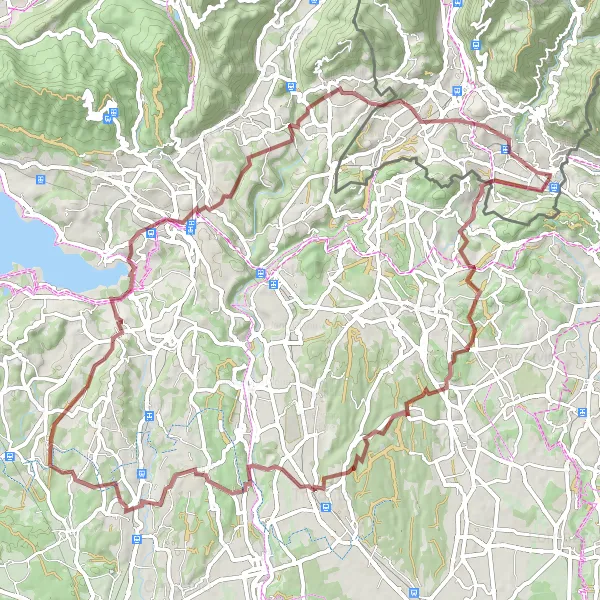 Miniatua del mapa de inspiración ciclista "Ruta de Grava alrededor de Chiasso" en Ticino, Switzerland. Generado por Tarmacs.app planificador de rutas ciclistas