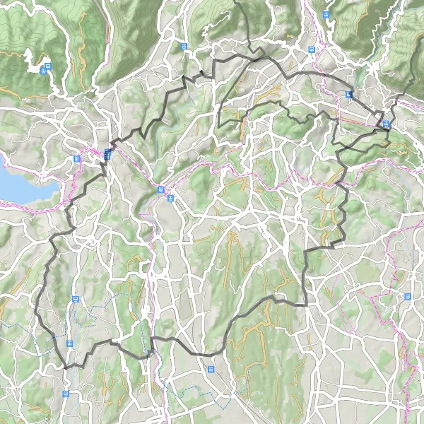 Miniatua del mapa de inspiración ciclista "Ruta en Carretera por los Alrededores de Chiasso" en Ticino, Switzerland. Generado por Tarmacs.app planificador de rutas ciclistas