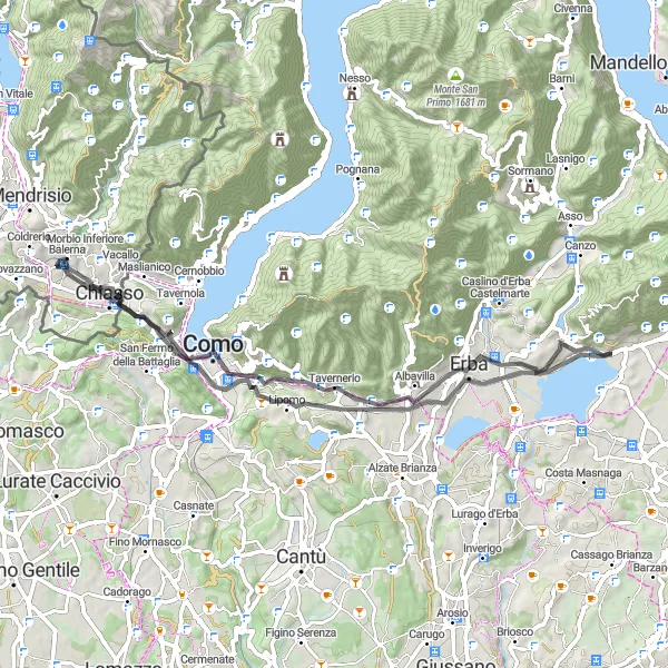 Karttaminiaatyyri "Tie Monte Olimpinolle ja Belvedereen" pyöräilyinspiraatiosta alueella Ticino, Switzerland. Luotu Tarmacs.app pyöräilyreittisuunnittelijalla