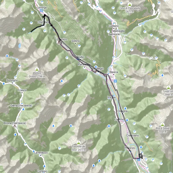Map miniature of "The Osogna Challenge" cycling inspiration in Ticino, Switzerland. Generated by Tarmacs.app cycling route planner