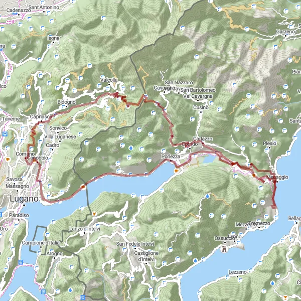 Karten-Miniaturansicht der Radinspiration "Die Herausforderung von Comano" in Ticino, Switzerland. Erstellt vom Tarmacs.app-Routenplaner für Radtouren