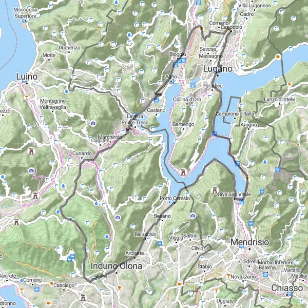 Miniatuurkaart van de fietsinspiratie "Epic Roadtrip naar Monte San Salvatore" in Ticino, Switzerland. Gemaakt door de Tarmacs.app fietsrouteplanner