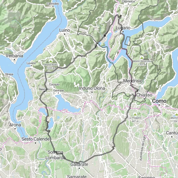 Miniatura mapy "Trasa Monte San Salvatore" - trasy rowerowej w Ticino, Switzerland. Wygenerowane przez planer tras rowerowych Tarmacs.app