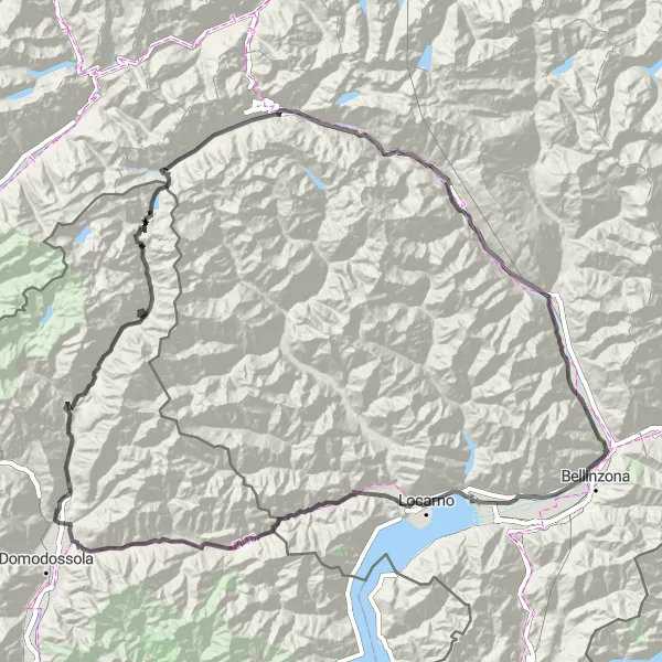 Karten-Miniaturansicht der Radinspiration "Panorama-Tour durch das Tessin" in Ticino, Switzerland. Erstellt vom Tarmacs.app-Routenplaner für Radtouren