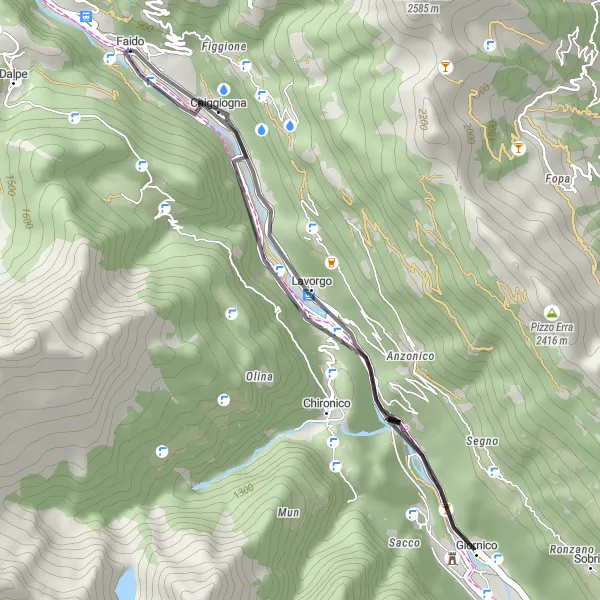 Miniatua del mapa de inspiración ciclista "Paseo en Bicicleta de Faido a Chiggiogna" en Ticino, Switzerland. Generado por Tarmacs.app planificador de rutas ciclistas