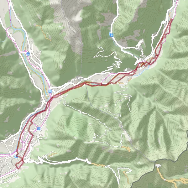 Miniaturekort af cykelinspirationen "Spændende grusvej rute fra Giubiasco" i Ticino, Switzerland. Genereret af Tarmacs.app cykelruteplanlægger