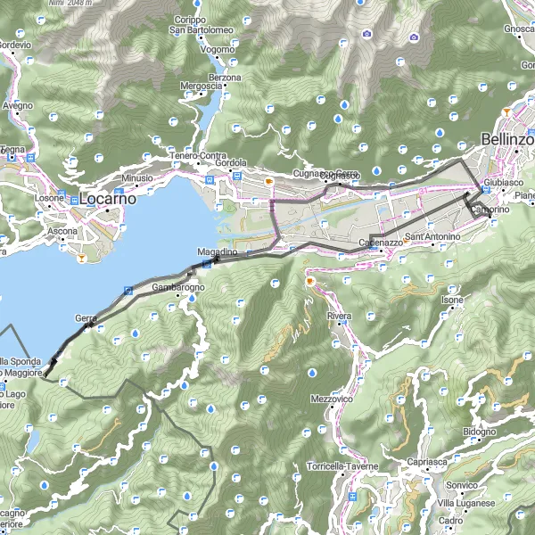 Miniatura della mappa di ispirazione al ciclismo "Passeggiata in bici da Giubiasco a Camorino" nella regione di Ticino, Switzerland. Generata da Tarmacs.app, pianificatore di rotte ciclistiche