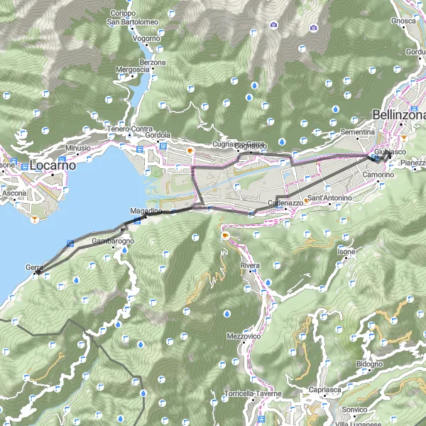 Miniature de la carte de l'inspiration cycliste "Tour de Lac Majeur à vélo de route" dans la Ticino, Switzerland. Générée par le planificateur d'itinéraire cycliste Tarmacs.app