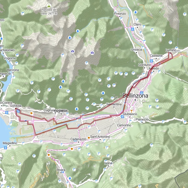 Kartminiatyr av "Grusvei rundtur til Cugnasco-Gerra" sykkelinspirasjon i Ticino, Switzerland. Generert av Tarmacs.app sykkelrutoplanlegger
