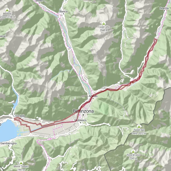 Miniaturekort af cykelinspirationen "Grusvej cykeltur til Tenero" i Ticino, Switzerland. Genereret af Tarmacs.app cykelruteplanlægger