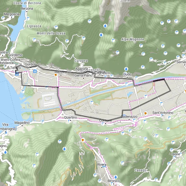 Miniatuurkaart van de fietsinspiratie "Korte fietsroute van Cugnasco naar Tenero" in Ticino, Switzerland. Gemaakt door de Tarmacs.app fietsrouteplanner