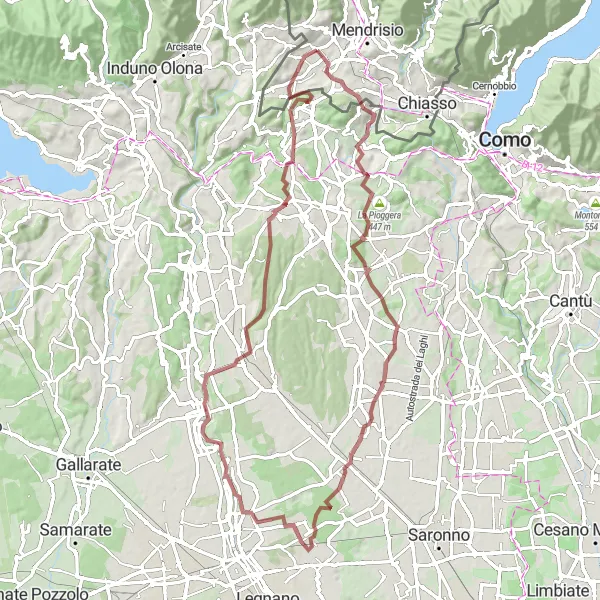 Mapa miniatúra "Gravel cyklotúra Ligornetto - Montalbano" cyklistická inšpirácia v Ticino, Switzerland. Vygenerované cyklistickým plánovačom trás Tarmacs.app