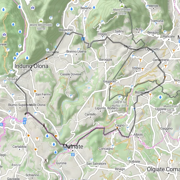 Miniatura della mappa di ispirazione al ciclismo "Giro in bicicletta da Ligornetto verso Genestrerio" nella regione di Ticino, Switzerland. Generata da Tarmacs.app, pianificatore di rotte ciclistiche