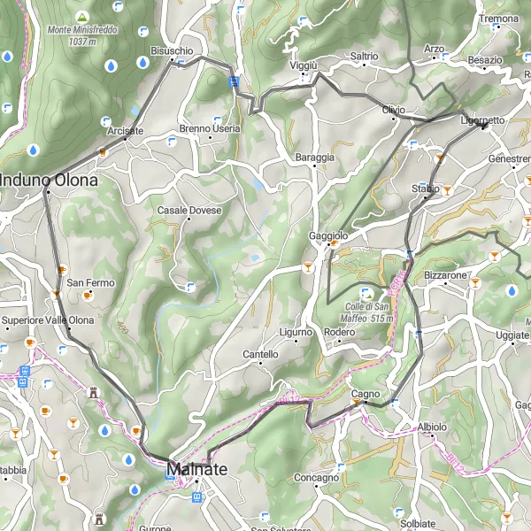 Miniature de la carte de l'inspiration cycliste "Tour de Montalbano" dans la Ticino, Switzerland. Générée par le planificateur d'itinéraire cycliste Tarmacs.app