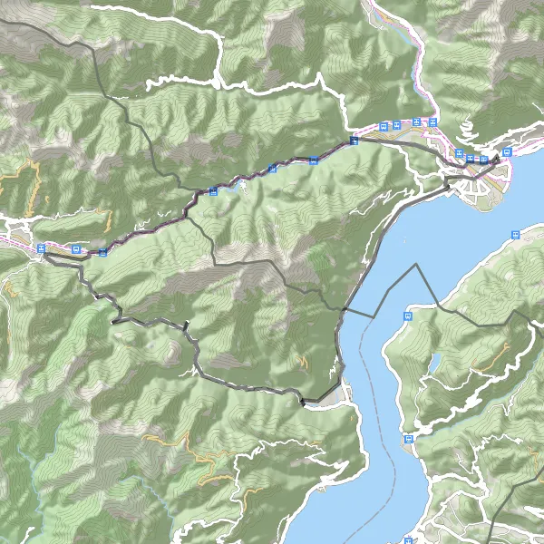 Miniature de la carte de l'inspiration cycliste "La boucle historique de Monte Castello" dans la Ticino, Switzerland. Générée par le planificateur d'itinéraire cycliste Tarmacs.app