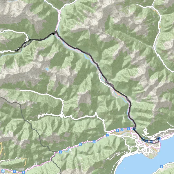 Zemljevid v pomanjšavi "Kolesarjenje ob slikoviti poti do Cevia" kolesarske inspiracije v Ticino, Switzerland. Generirano z načrtovalcem kolesarskih poti Tarmacs.app